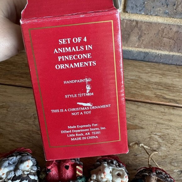 Dillard’s Trimmings Set Of 4 Animals In Pinecone Ornaments Wood Christmas - Picture 8 of 10